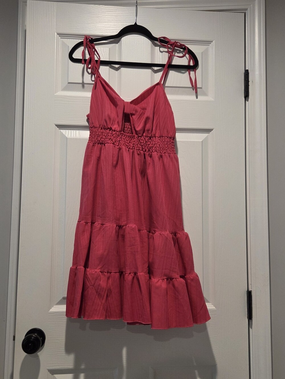 SHEIN Pink Tie-Strap Ruffle Tiered Sundress